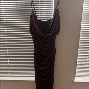 SHEIN Chocolate Backless Draped Dress